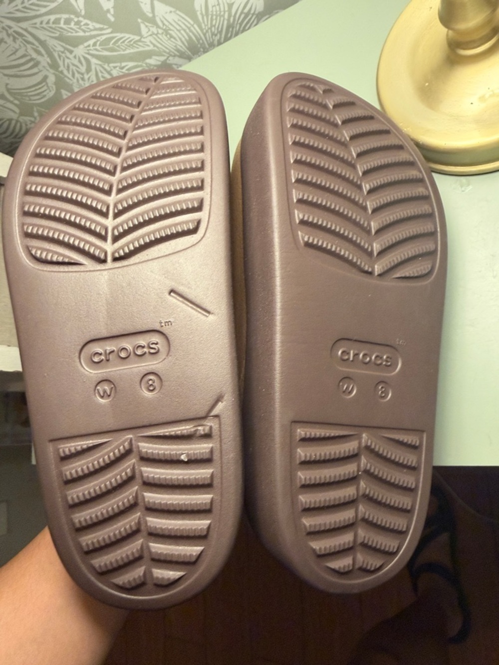 CROCS Slide Platform Clog in Tan Upper with Brown Sole - Picture 6 of 6